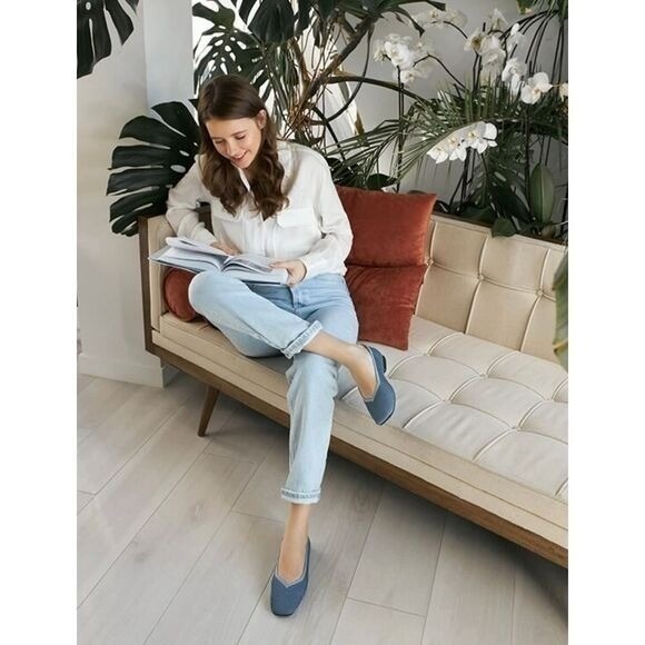 Vivaia Shoes - VIVAIA Blue Knit Flats Square Toe Comfort Sustainable Slip-On  EU/39 US/8